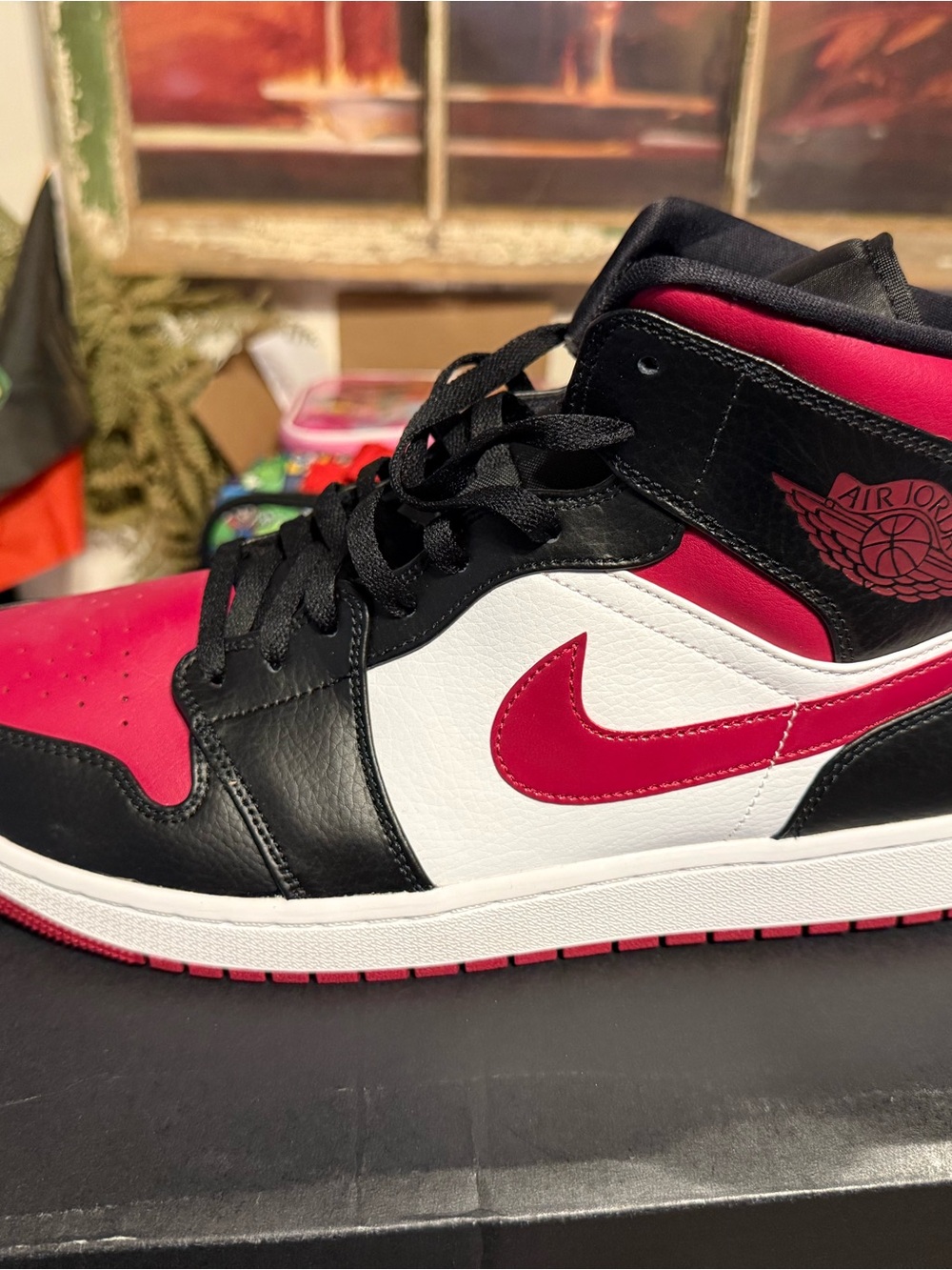 Nike Mid-Top Leather Sneakers in Black/White/Red Size 14